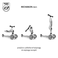 Highwaykick1 Push and Go 2w1 Jeździk i hulajnoga z rączką do prowadzenia 1-5 lat Ash