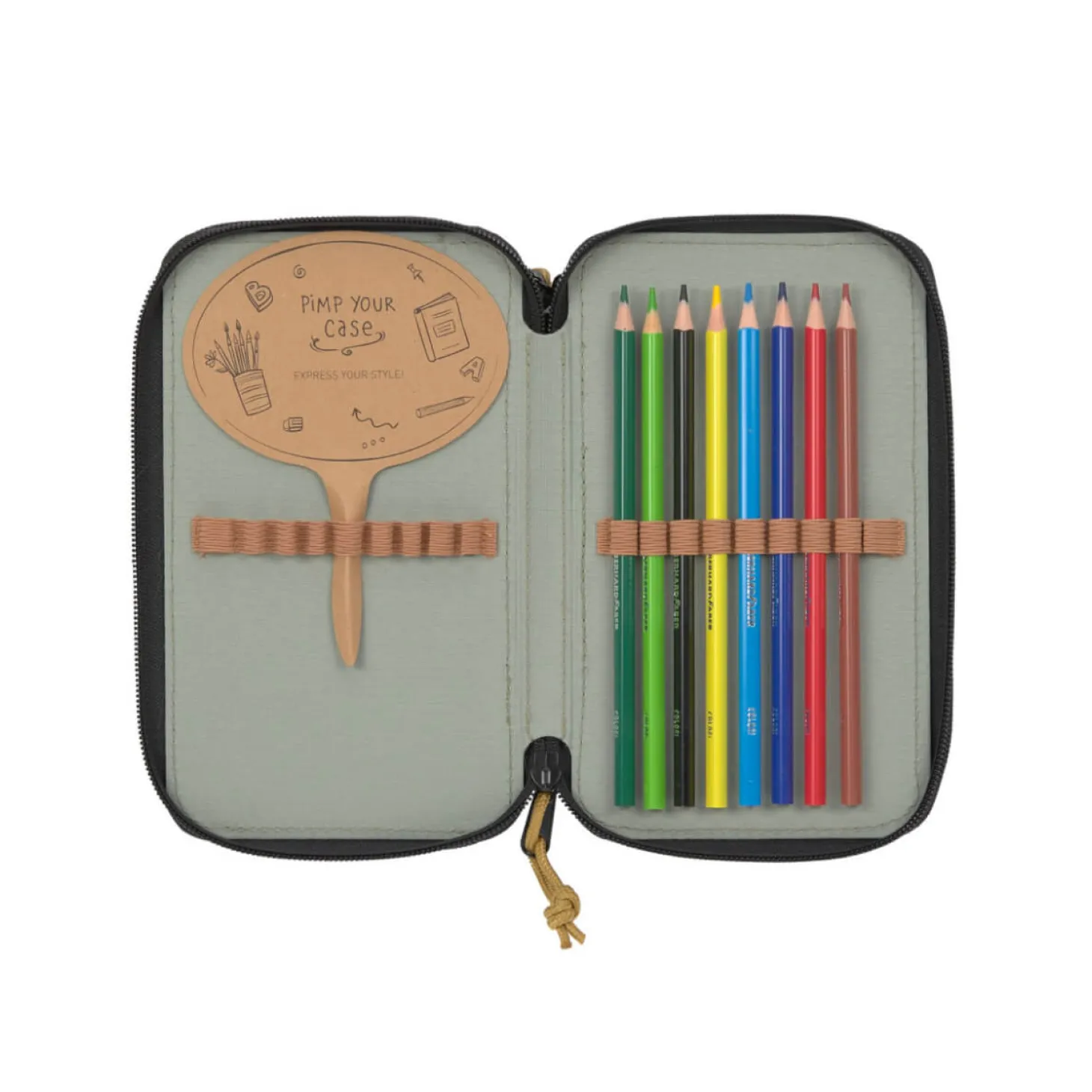 Potrójny piórnik – etui z wyposażeniem Unique, dark green