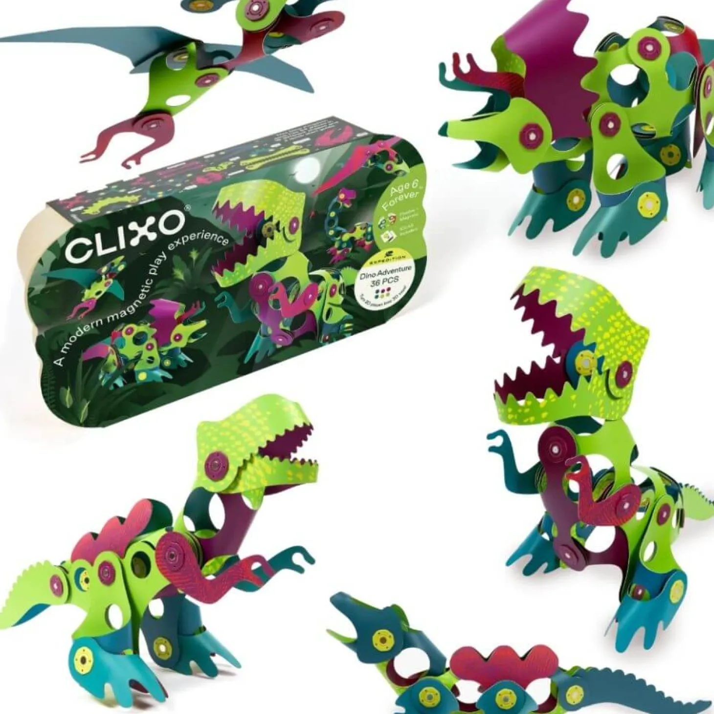 Układanka magnetyczna CLIXO Dinozaury , 36 elementy
